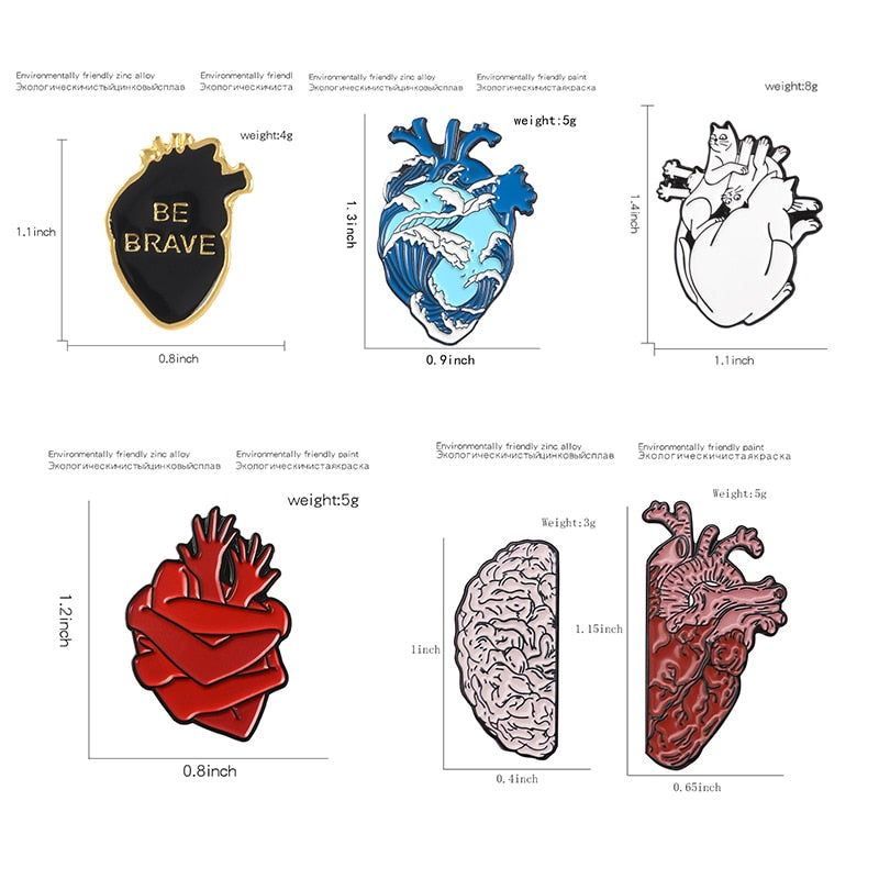 Anatomical Heart Enamel Pins Medical Anatomy Brooch Heart Neurology Pins