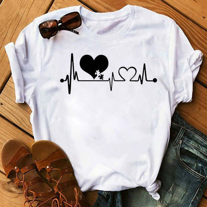 Women's Wear Short Sleeve Nurse Heartbeat Printed T-Shirt