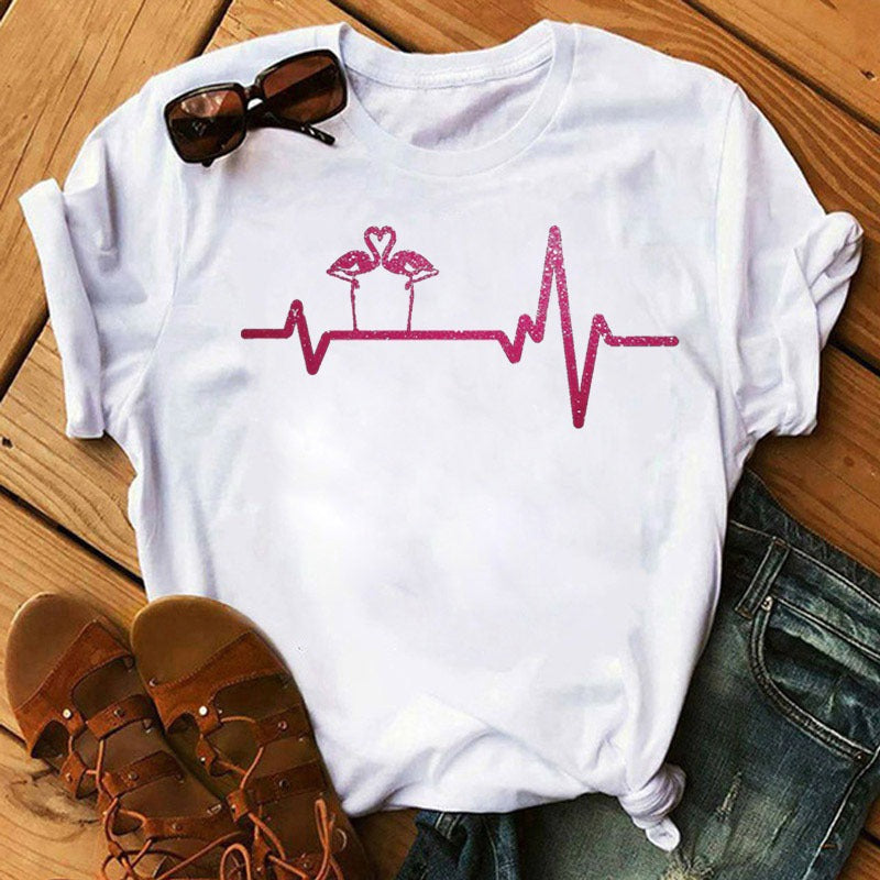 Women's Wear Short Sleeve Nurse Heartbeat Printed T-Shirt