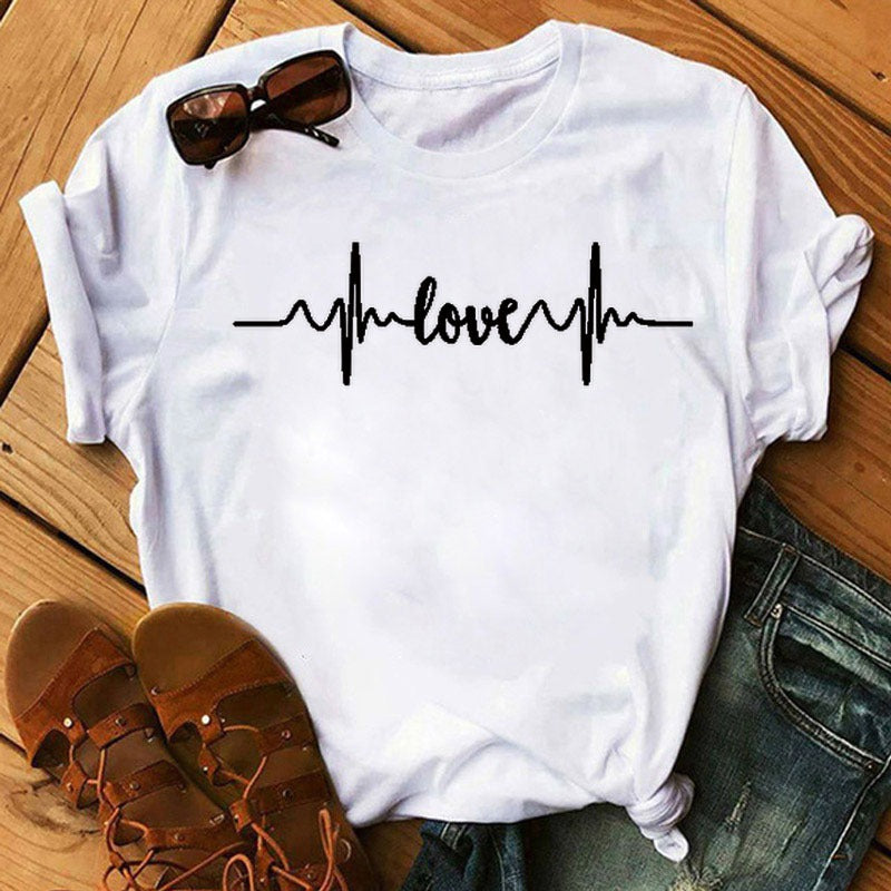 Women's Wear Short Sleeve Nurse Heartbeat Printed T-Shirt