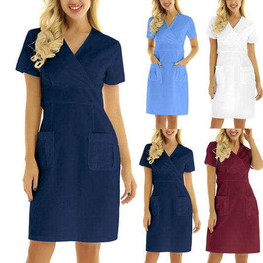 Women's Short Sleeve V-neck Scrub Dress