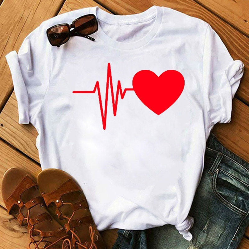 Women's Wear Short Sleeve Nurse Heartbeat Printed T-Shirt